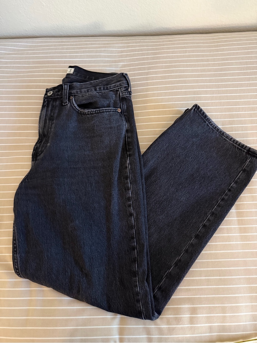 Abercrombie Dark Wash Mid Rise Black Jeans—Straight Slouchy